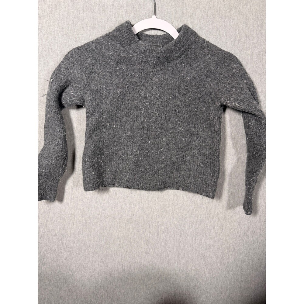 Banana Republic Women's S Gray Mock Neck Wool Blend Cropped Knit Sweater